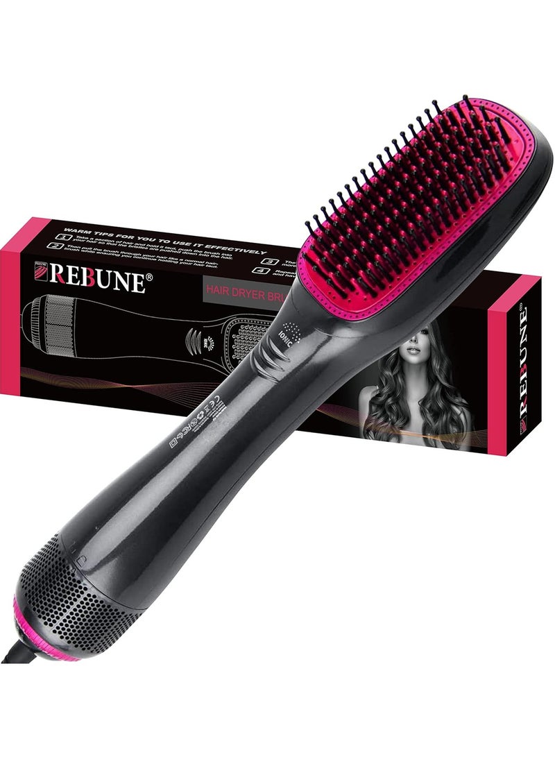 REBUNE 1200W Hot Air Styler One Step Hair Dryer Brush Volumizer 3 in 1 Air Hair Brush with Negative Ion for Hair Curling & Hair Straightening Grey - Image 1