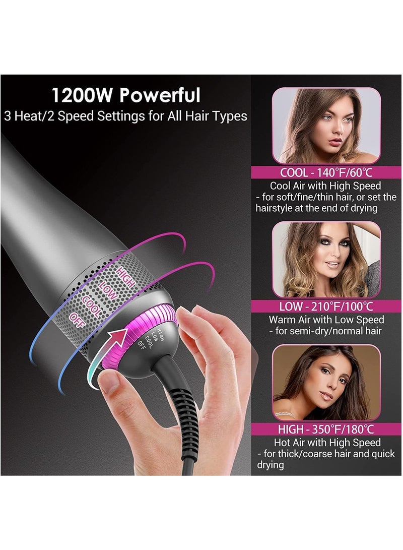 1200W Hot Air Styler One Step Hair Dryer Brush Volumizer 3 in 1 Air Hair Brush with Negative Ion for Hair Curling & Hair Straightening Grey