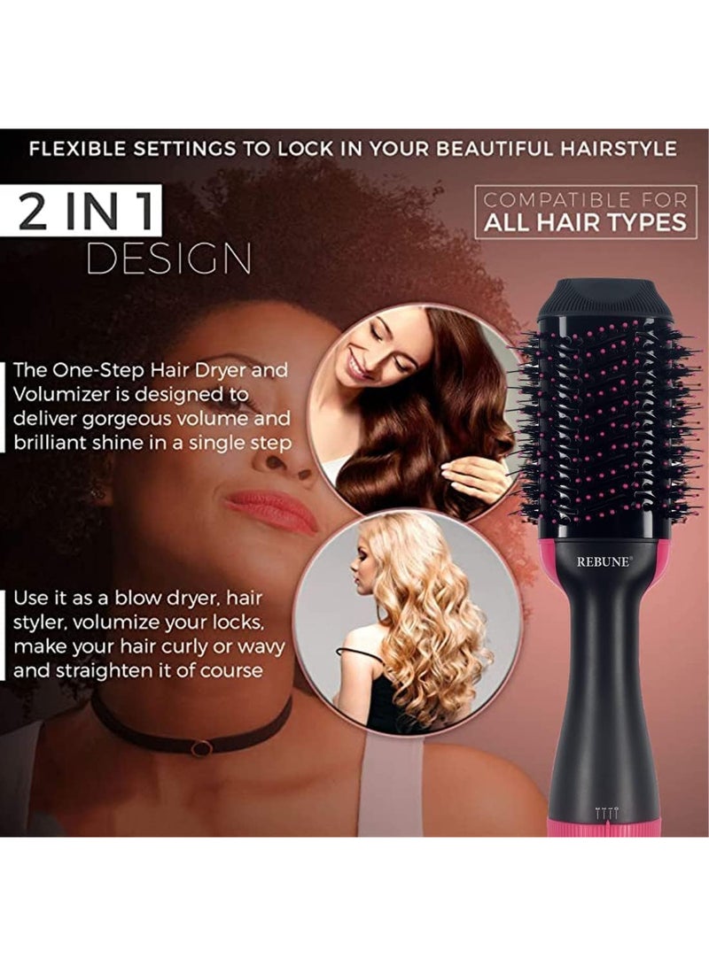 ريبون RE-2089PLUS Hair Styler 1200W One-Step Hot Air Styler Volumizer Hair Dryer and Hot Air Brush Pink  - Image 4