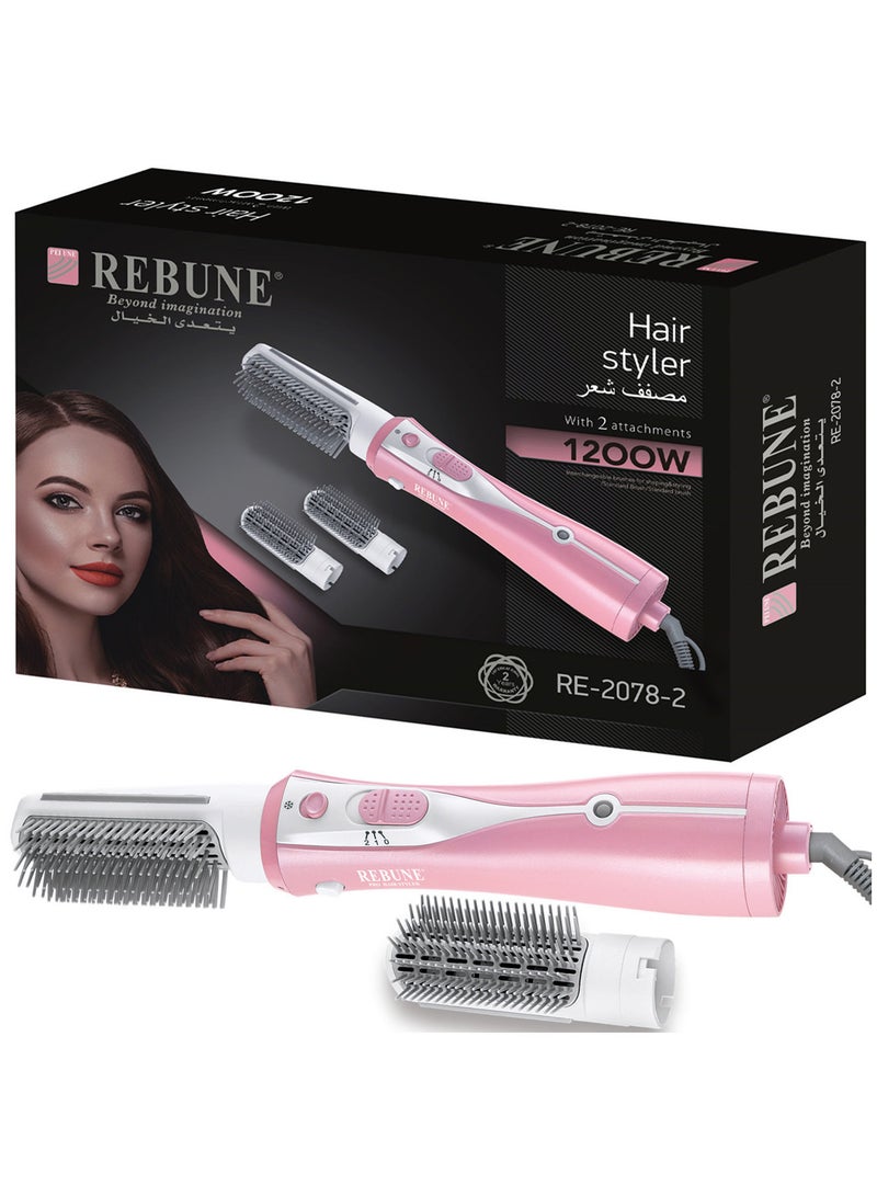ريبون RE-2078-2 Hair Styler New Styling Hair Dryer Brush 1200 Watts Pink  - Image 1