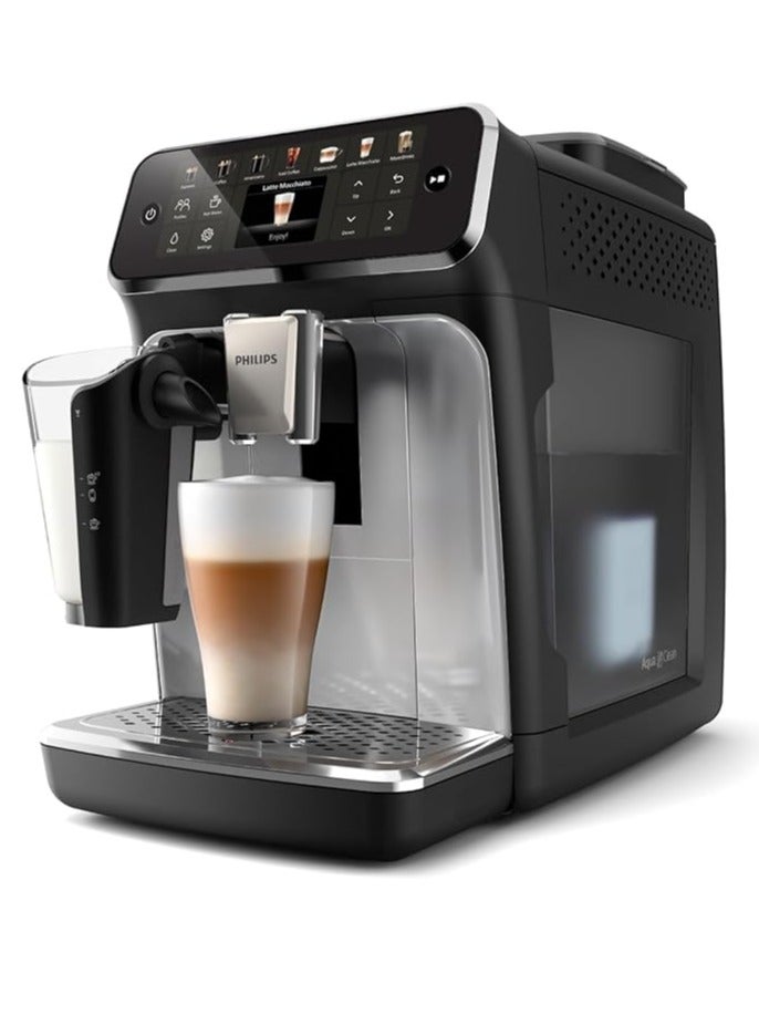Philips Fully Automatic LatteGo Espresso Machine 4400 Series SilentBrew Technology Quick Start Aromatic Coffee from Freshly Ground Beans 12 Hot and Cold Drinks 1.8 L 1500 W EP4446/70 Black Chrome