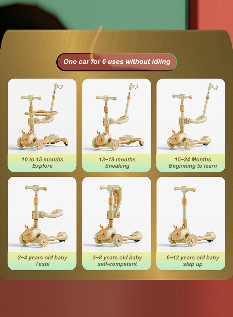 Kidle Kids Scooter 6-in-1 Children's Scooter with Adjustable Seat, Baby Scooter for 1-3-6 Years Boys Girls，with Lights Foldable Kids Toys  - Image 2