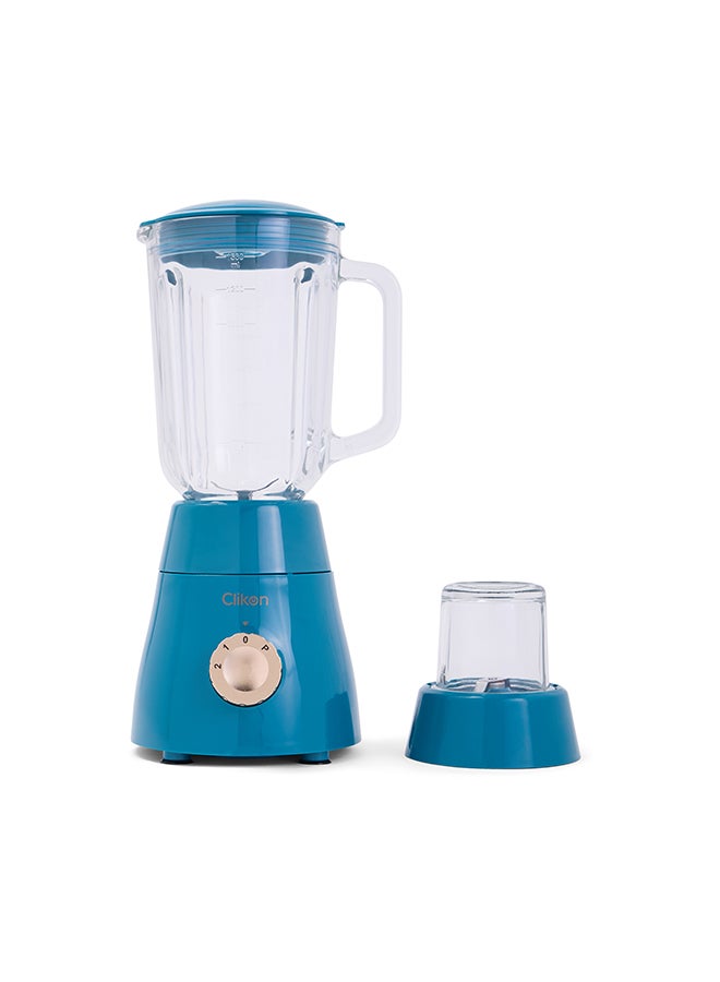 Clikon 2 In 1 Glass Blender 600W , With High Quality Copper Motor 1.5L Glass Blender Jar Over Load Cut-Off Wet & Dry Grinder Jar Ck2674 600 W Ck2674 600 W CK2674 Blue/Clear - Image 1
