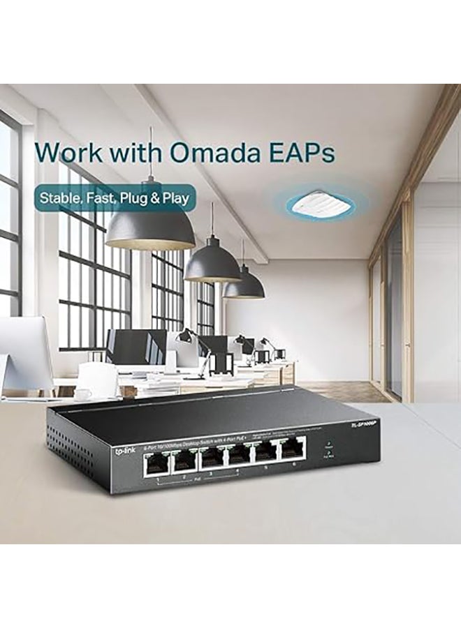 TP-LINK TL-SF1006P 6-Port 10/100Mbps Desktop Switch with 4 PoE+ Ports @67W, Plug & Play, Sturdy Metal with Shielded Ports, Limited Lifetime Protection, Extend Mode, Priority Mode Black  - Image 4