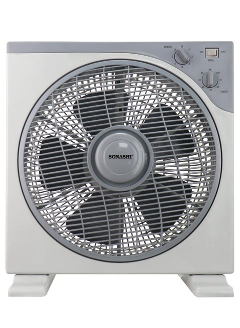 12 Inch Box Fan - 3 Speed Selector | Powerful Box Fan with Rotating Front Louver | Kids Safe Fan with Protective Grill | Travel-friendly Box Fan - Quiet Operation SBF-7036 SBF-7036 White/Grey