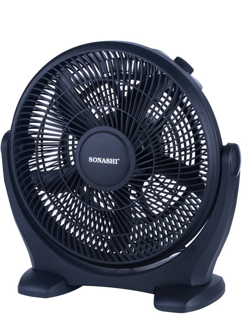 SONASHI 14 Inch Box Fan - 3 Speed Selector | Powerful Box Fan with 180 Degree Variable Tilt Head | Kids Safe Fan with Protective Grill | Travel-friendly Box Fan - Quiet Operation SBF-7037 Black  - Image 2