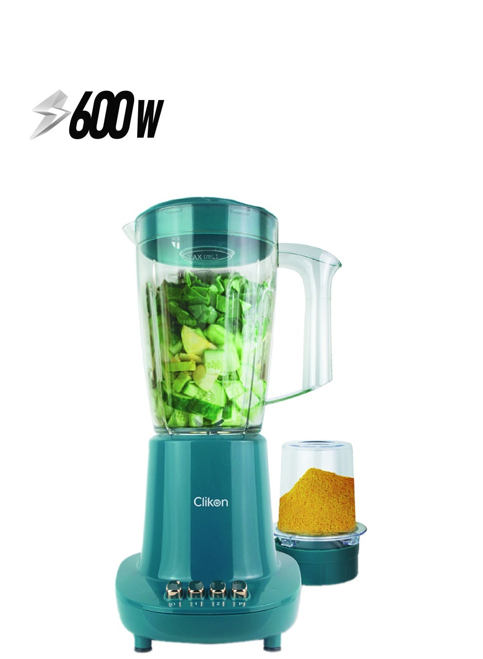 Clikon 2-In-1 Blender With Unbreakable Jar 600 W CK2668 Teal Blue