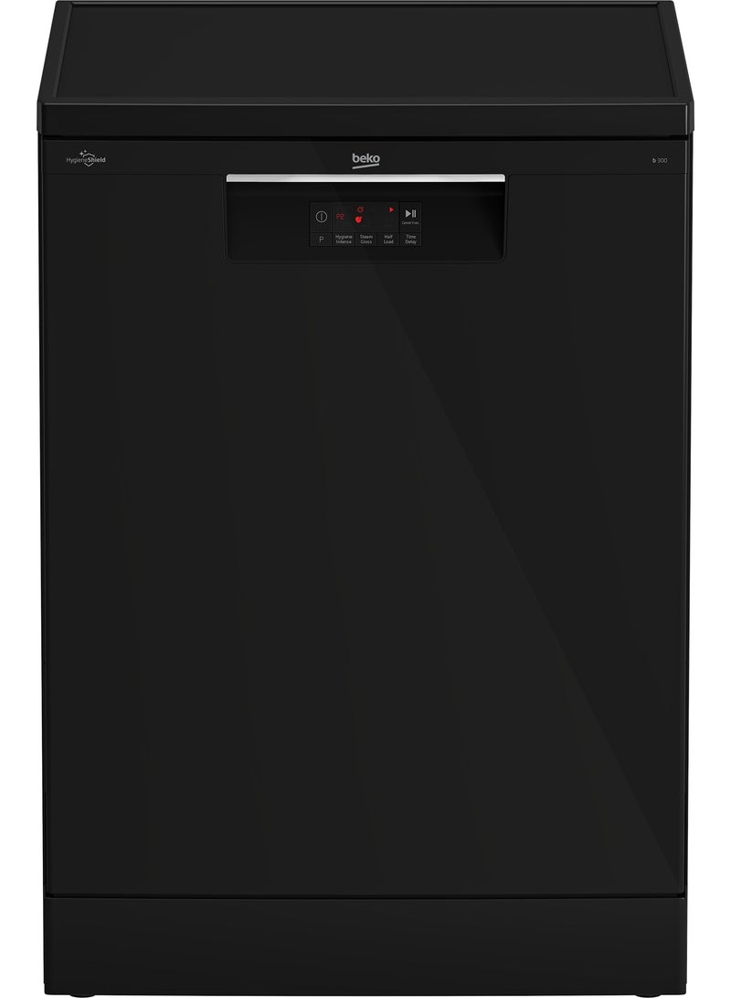 Beko Full Size Dishwasher 14 Persons - 5 Programs - 60 cm - Steam Gloss - LED Display - Half load - Hygiene Intense BDFN15420B Piano Black - Image 1