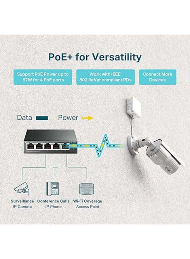 TP-LINK TL-SF1005P V2 | 5 Port Fast Ethernet PoE Switch | 4 PoE+ Ports @67W | Desktop | Plug & Play | Sturdy Metal w/Shielded Ports | Fanless | Limited Lifetime Protection | Extend & Priority Mode Black - Image 2