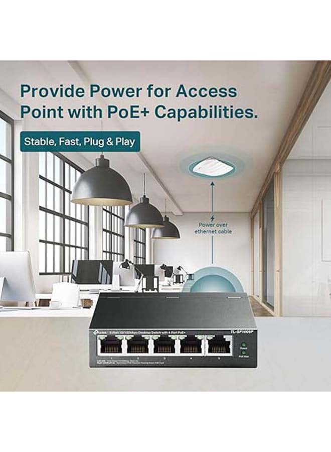 TP-LINK TL-SF1005P V2 | 5 Port Fast Ethernet PoE Switch | 4 PoE+ Ports @67W | Desktop | Plug & Play | Sturdy Metal w/Shielded Ports | Fanless | Limited Lifetime Protection | Extend & Priority Mode Black - Image 3