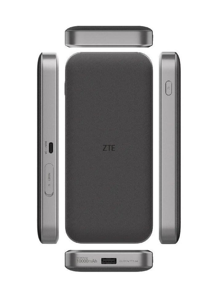 STC - The Most Powerful Portable Router 5G with Huge 10000mAh Battery, 18W Reverse Charge, NFC, 2.4” Touch Screen & Connects 64 Devices – Sim Slot UNLOCKED - ZTE By STC (MU5120) Grey/Black - Image 1