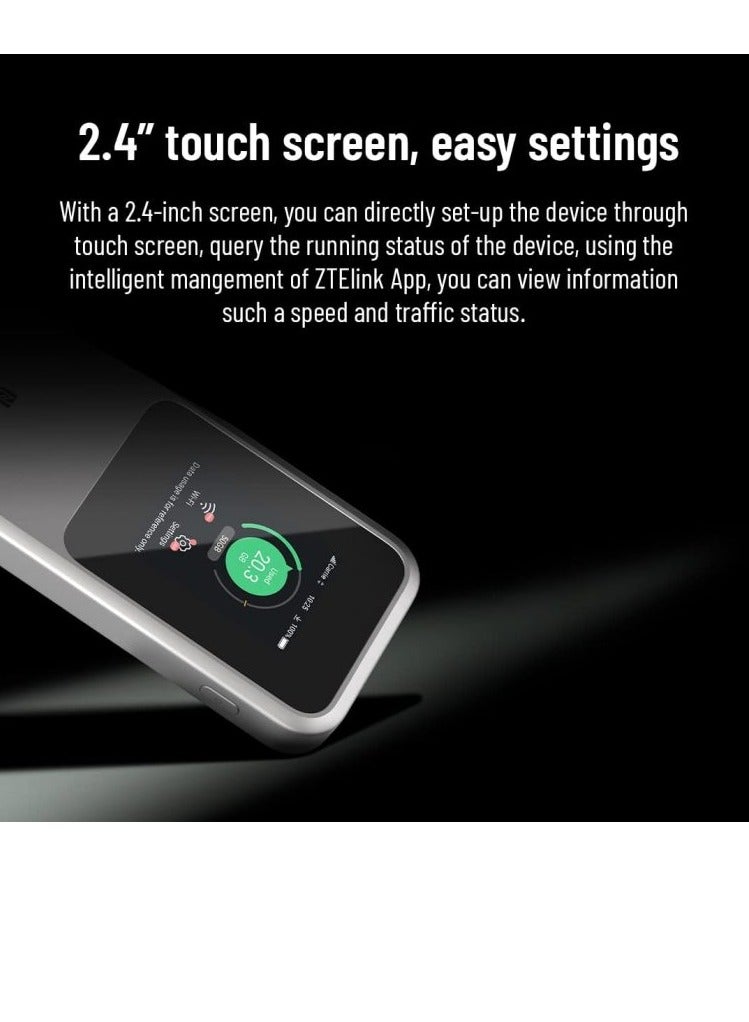 STC - The Most Powerful Portable Router 5G with Huge 10000mAh Battery, 18W Reverse Charge, NFC, 2.4” Touch Screen & Connects 64 Devices – Sim Slot UNLOCKED - ZTE By STC (MU5120) Grey/Black - Image 1