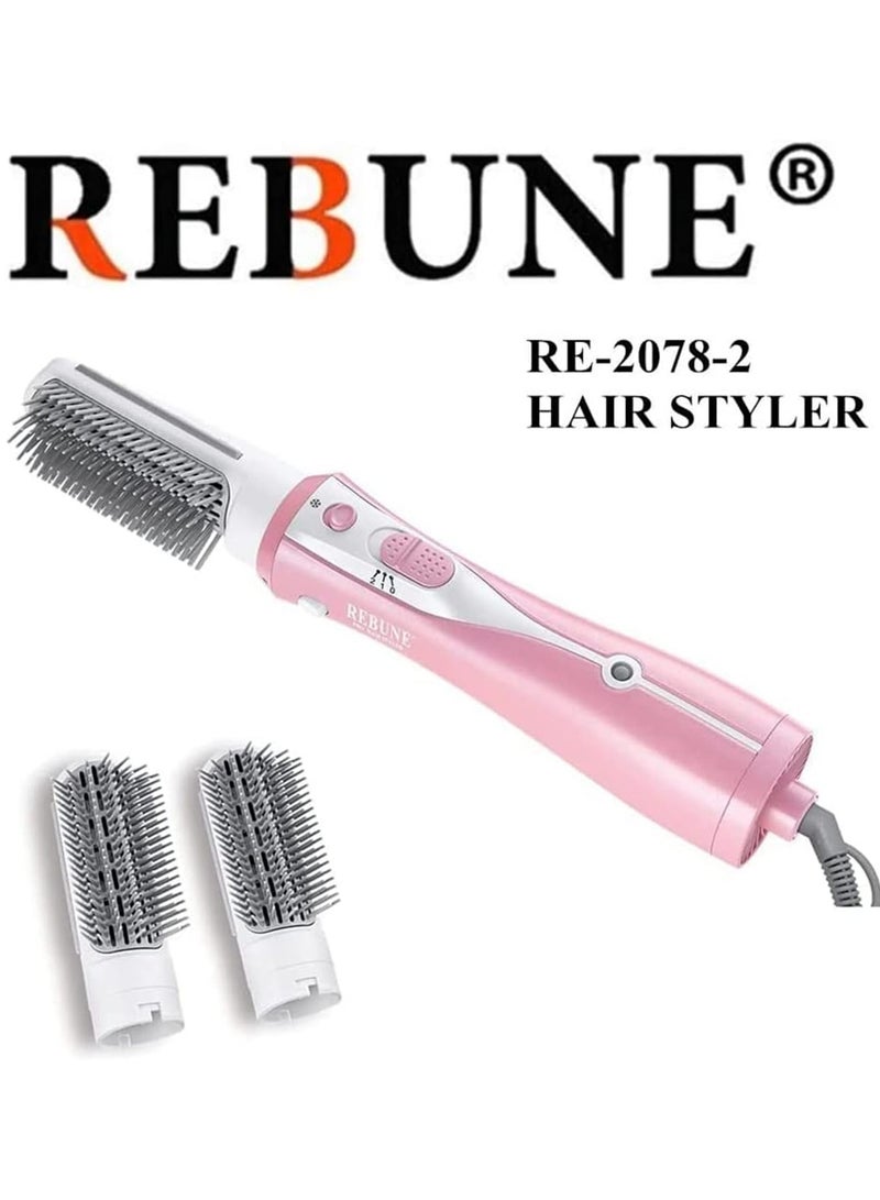 REBUNE 1200W 4 In 1 Hot Air Dryer Styler Hair Straightener Curler Brush Pink - Image 5