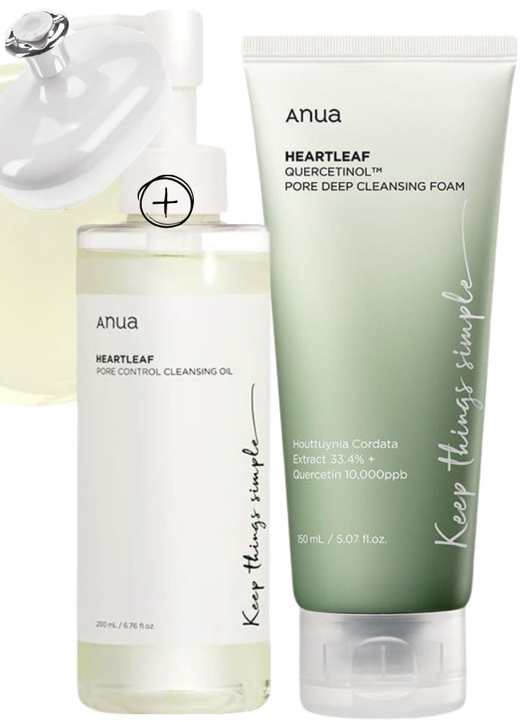 Anua - Heartleaf Deep Cleansing Duo - Pore Control Cleansing Oil and Quercetinol Deep Cleansing Foam for Clear - Refined, and Balanced Skin - Face Scrubber - 350ml - Image 1