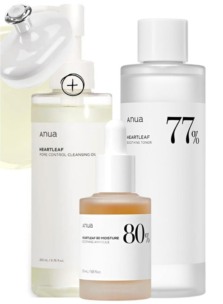 Anua - Heartleaf Skincare Set - Pore Control Cleansing Oil - 77 Soothing Toner - and 80% Moisture Soothing Ampoule for Clear - Hydrated - and Balanced Skin - Face Scrubber - 480ml - Image 1