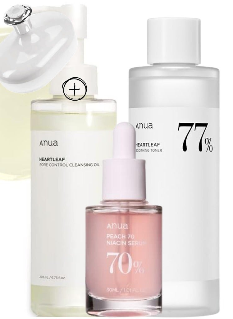 Heartleaf Pore Care and Brightening Skincare Set - Pore Control Cleansing Oil - 77 Soothing Toner - and Peach 70% Niacinamide Serum for Clear - Radiant Skin - Face Scrubber - 480ml - pnsku/N70103674V/45/_/1724650367/b0185f55-395a-4d51-975c-fb1c87366ce4