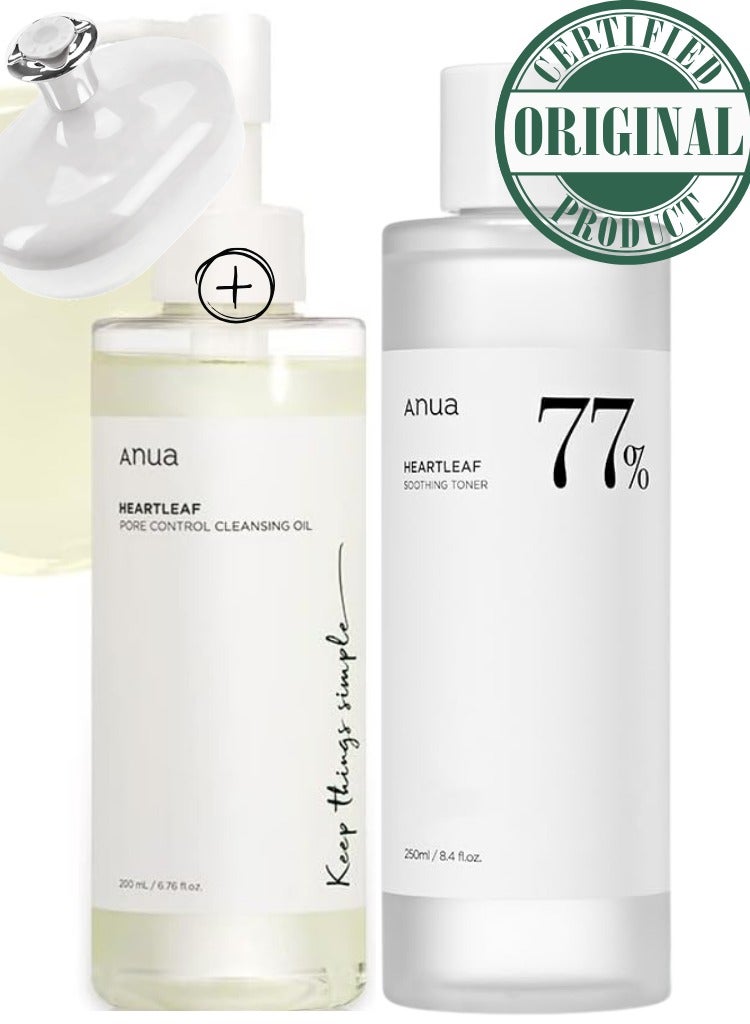 Anua Heartleaf Cleansing and Soothing Set - Pore Control Cleansing Oil and 77 Soothing Toner for Clear - Hydrated - and Balanced Skin - Face Scrubber - 450ml  - Image 2