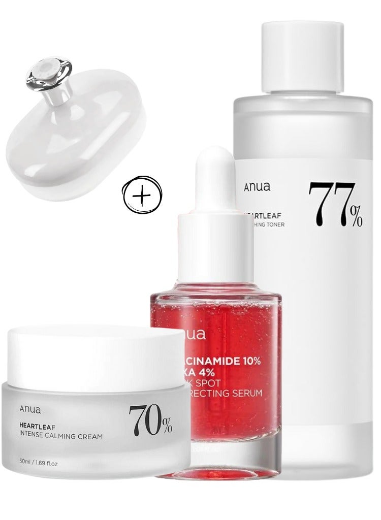 Anua Heartleaf Brightening and Calming Skincare Set - 77 Soothing Toner - Dark Spot Correcting Serum with 10% Niacinamide & TXA - and 70% Intense Calming Cream for Even - Radiant Skin - Face Scrubber - 330ml  - Image 1
