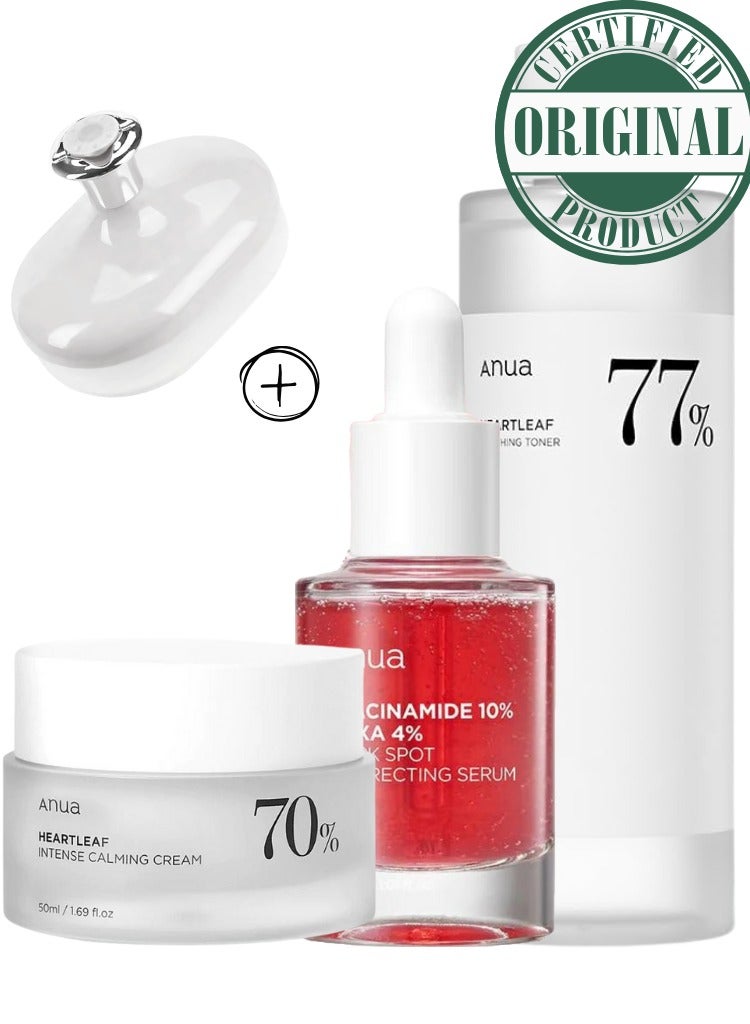 Anua Heartleaf Brightening and Calming Skincare Set - 77 Soothing Toner - Dark Spot Correcting Serum with 10% Niacinamide & TXA - and 70% Intense Calming Cream for Even - Radiant Skin - Face Scrubber - 330ml  - Image 2