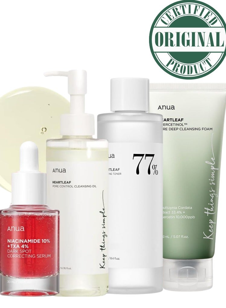 Anua Heartleaf Skincare Set - Pore Control Cleansing Oil - Quercetinol Deep Cleansing Foam - 77 Soothing Toner - and Dark Spot Correcting Serum with 10% Niacinamide & TXA for Clear - Radiant Skin - Face Scrubber - 630ml  - Image 2