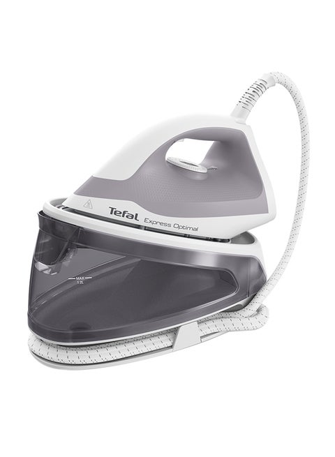 TEFAL Express Optimal Steam Generator Iron | Powerful Steam | 5.3-Bar Pump | 250 g/min | Steam Boost | Ultra-Compact Frame | Calc Clear Technology | Xpress Glide Soleplate | 1.2 L 2200 W SV4111M0 Dove and white