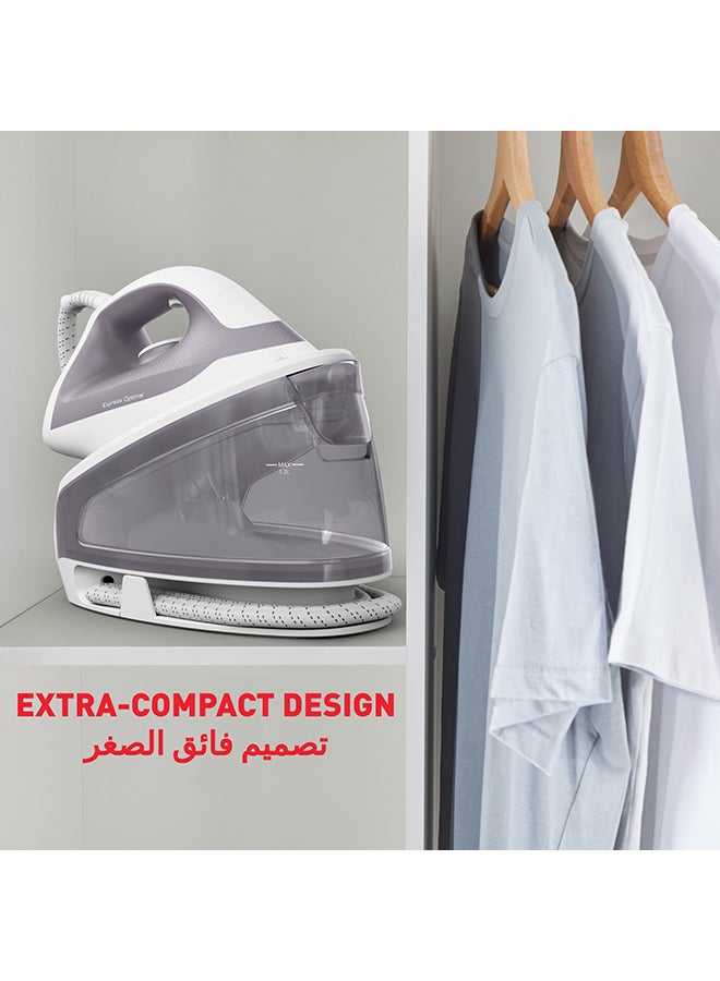 Tefal - TEFAL Express Optimal Steam Generator Iron | Powerful Steam | 5.3-Bar Pump | 250 g/min | Steam Boost | Ultra-Compact Frame | Calc Clear Technology | Xpress Glide Soleplate | 1.2 L 2200 W SV4111M0 Dove and white - Image 1