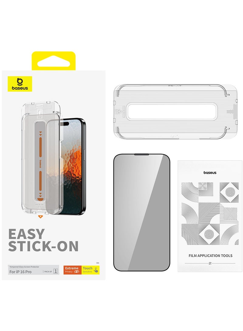 Baseus - iPhone 16 Pro 6.3inch Privacy Screen Protector,【9H Tempered Glass Full-Coverage】 Easy Installation With Alignment Tray, Anti-Drop And Anti-scratch, Case Friendly 28°Anti-Spy Anti-Fingerprint Black - Image 1