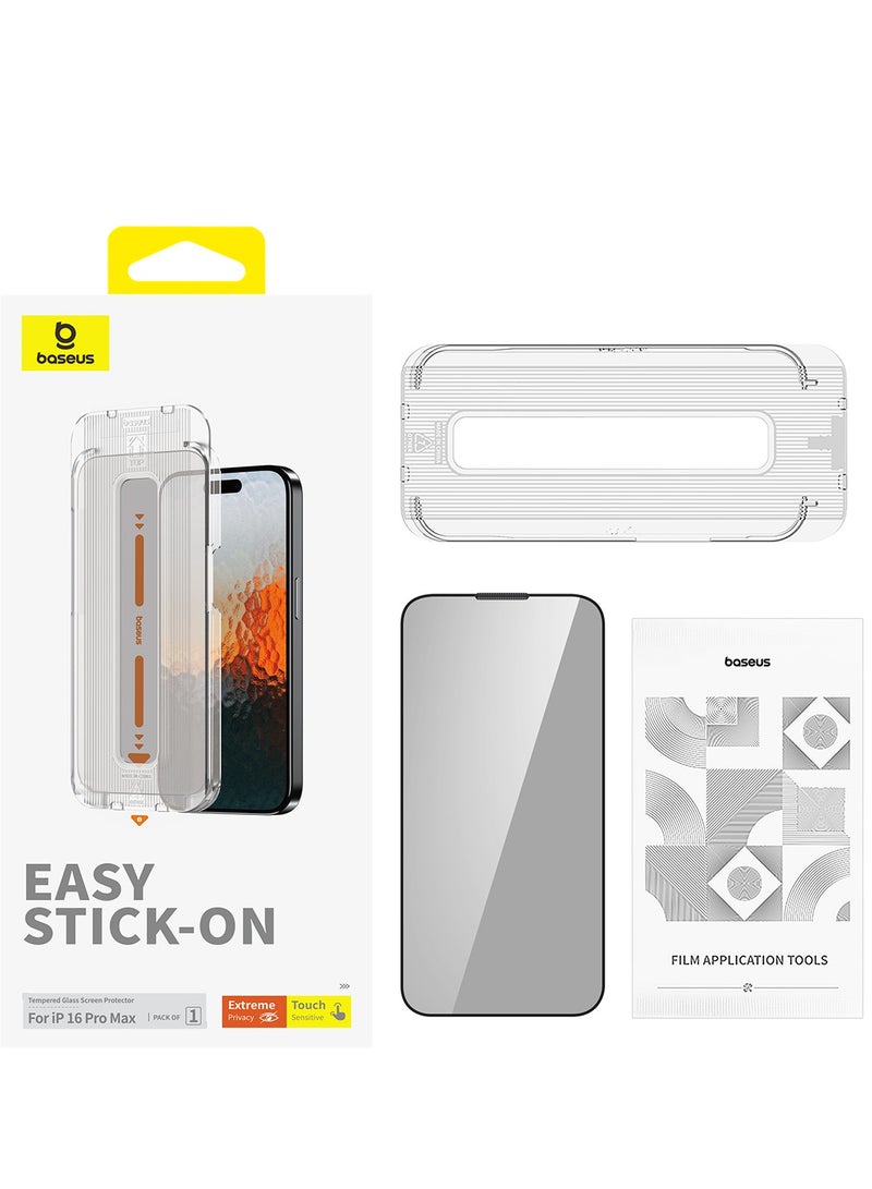 Baseus - iPhone 16 Pro Max 6.9inch Privacy Screen Protector,【9H Tempered Glass Full-Coverage】 Easy Installation With Alignment Tray, Anti-Drop And Anti-scratch, Case Friendly 28°Anti-Spy Anti-Fingerprint Black - Image 1