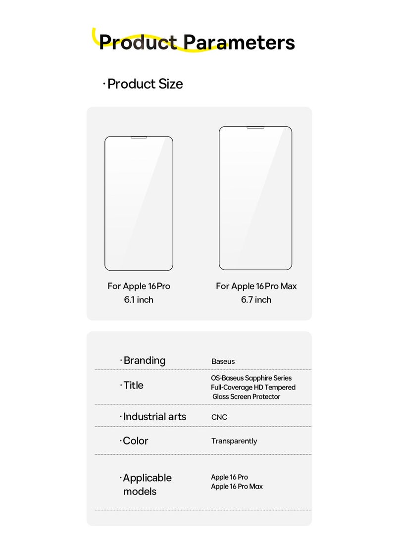 iPhone 16 Pro 6.3inch Screen Protector,【9H Tempered Glass Full-Coverage】Built-in Dust Filter for Speaker, Easy Installation With Alignment Tray, Anti-Drop And Anti-scratch, Anti-Fingerprint Clear