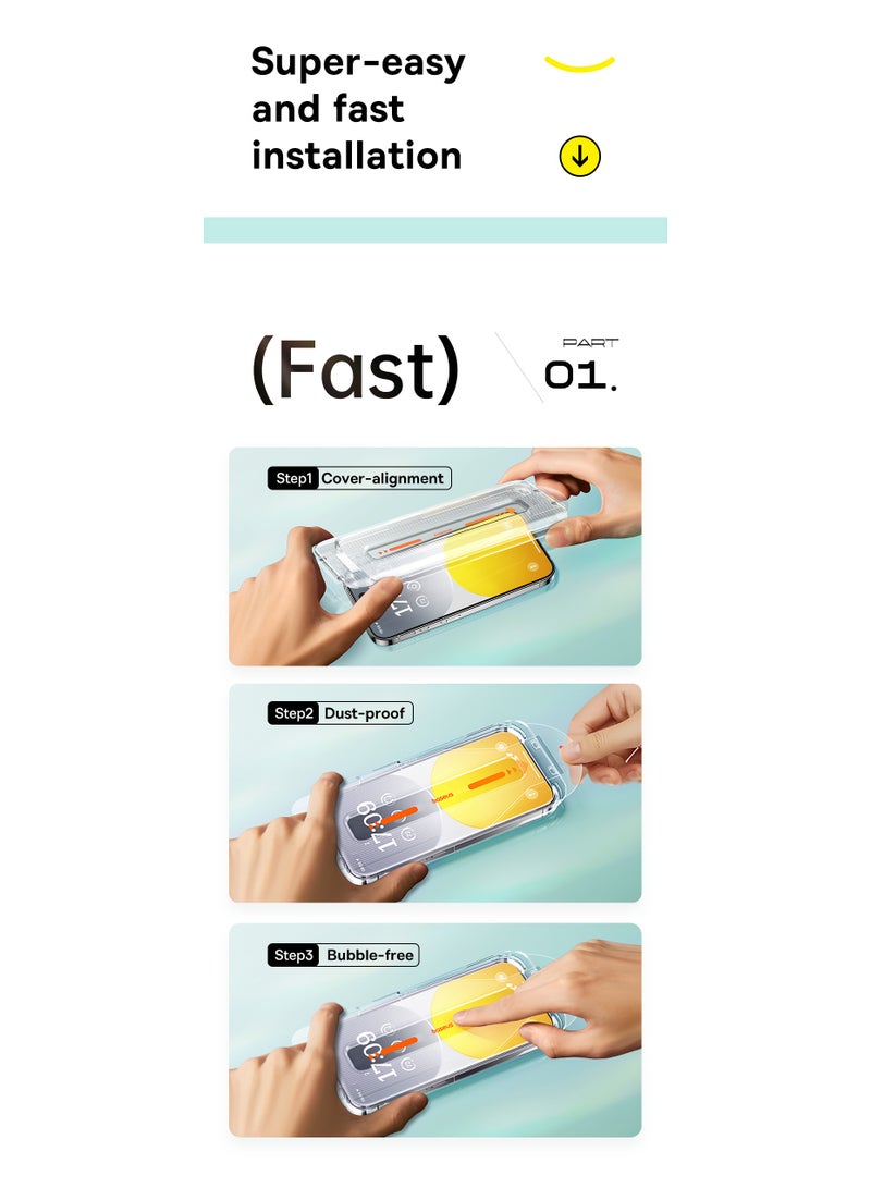 Baseus iPhone 16 Pro Max 6.9inch Screen Protector,【9H Tempered Glass Full-Coverage】Built-in Dust Filter for Speaker, Easy Installation With Alignment Tray, Anti-Drop And Anti-scratch, Anti-Fingerprint Clear  - Image 3