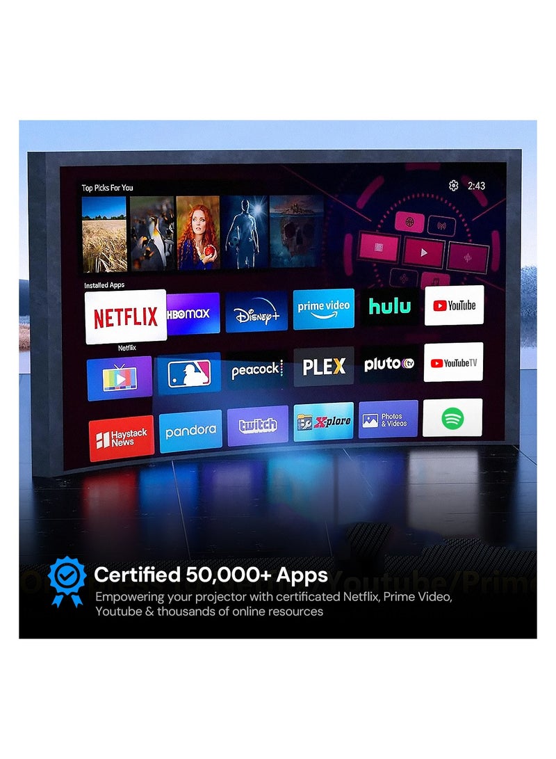 وونكت - جهاز عرض ذكي بدقة 4K مع شبكة WiFi وبلوتوث أصلي بدقة 1080 بكسل 700 ANSI 4K يدعم التركيز التلقائي/نظام تشغيل الويب Keystone Linux جهاز عرض فيديو مسرح منزلي - Image 1