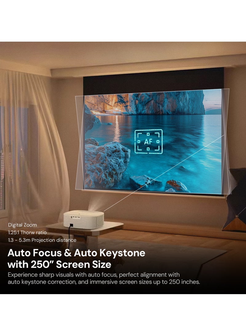 وونكت - جهاز عرض ذكي بدقة 4K مع شبكة WiFi وبلوتوث أصلي بدقة 1080 بكسل 700 ANSI 4K يدعم التركيز التلقائي/نظام تشغيل الويب Keystone Linux جهاز عرض فيديو مسرح منزلي - Image 1