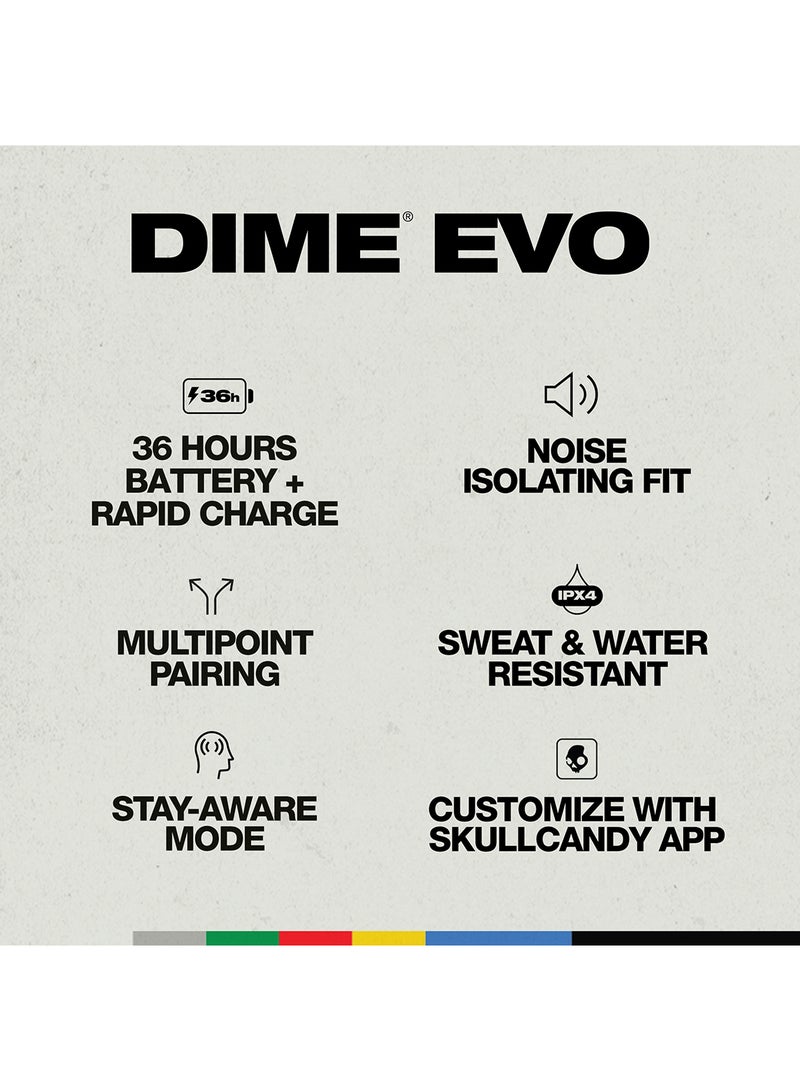 Skullcandy - Dime Evo in-Ear Wireless Earbuds, 36 Hr Battery, Microphone, Works With iPhone Android And Bluetooth Devices True Black/Orange - Image 1