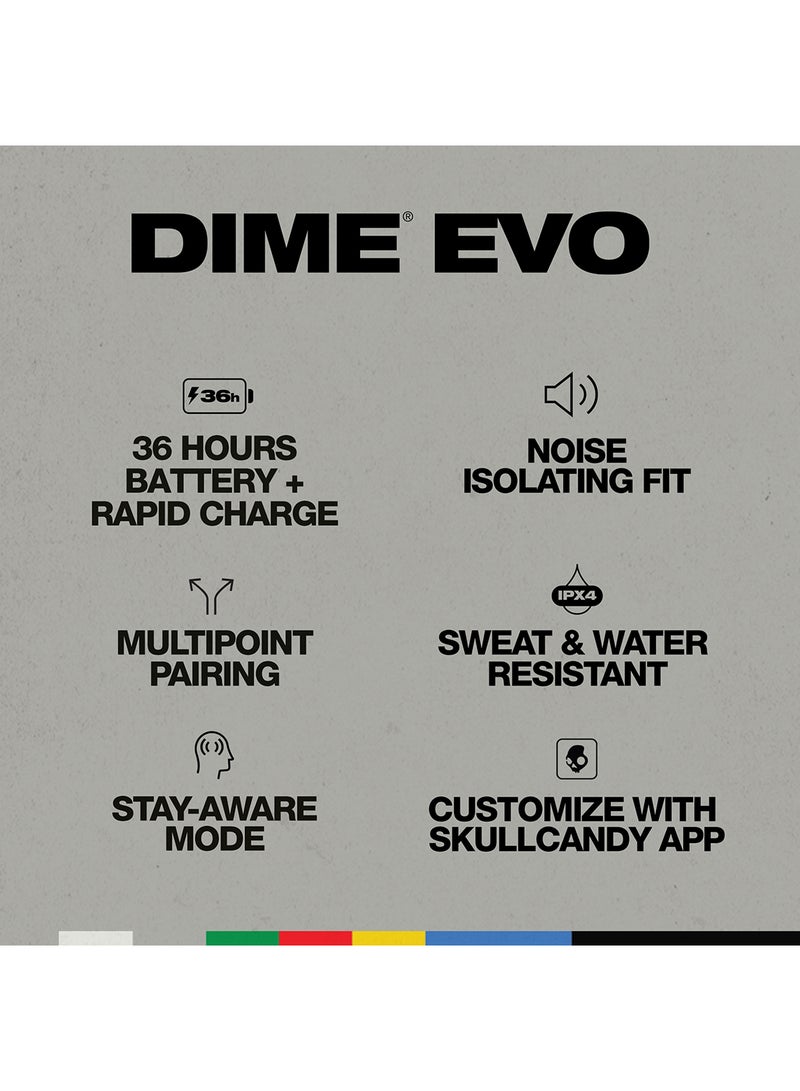 Skullcandy - Dime Evo in-Ear Wireless Earbuds, 36 Hr Battery, Microphone, Works With iPhone Android And Bluetooth Devices Bone/Orange Glow - Image 1
