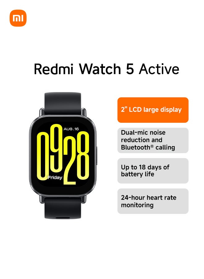 Xiaomi Redmi Watch 5 Active - Budget-Friendly Smartwatch with 2" LCD Display, Fitness Tracking And 18 Days Battery Life Midnight Black - Image 1