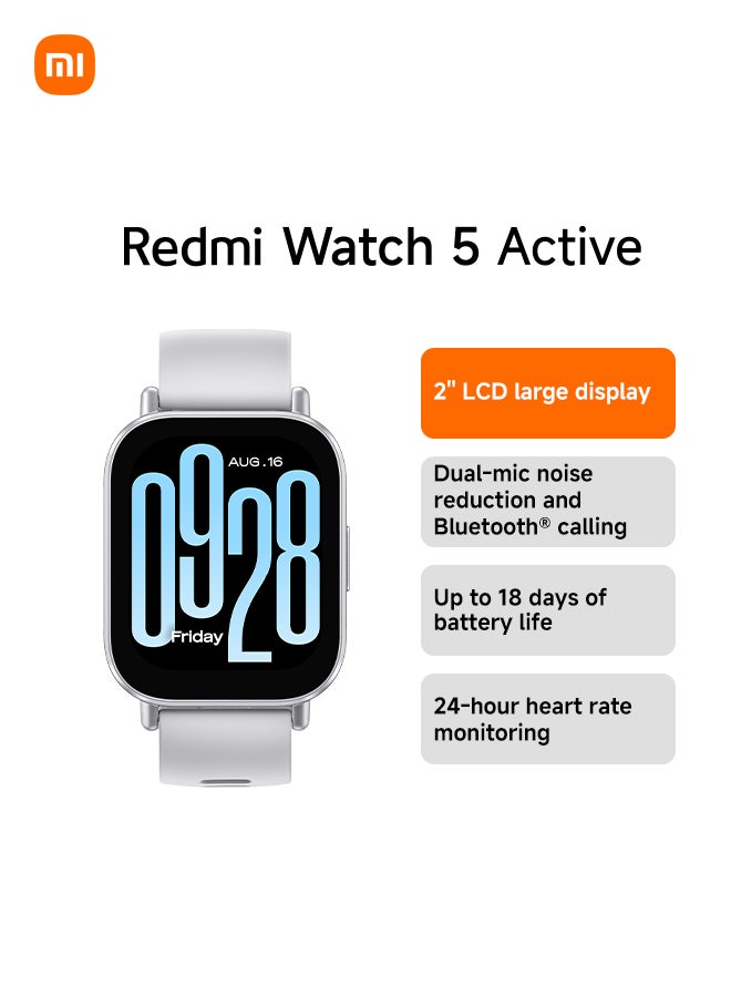 Xiaomi Redmi Watch 5 Active, Budget-Friendly Smartwatch with 2" LCD Display, Fitness Tracking And 18 Days Battery Life - Matte Silver - Image 1