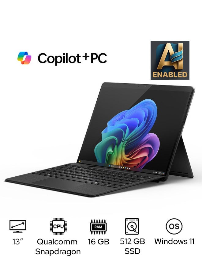 مايكروسوفت كمبيوتر محمول Surface Pro 11 Copilot+ بشاشة مقاس 13 بوصة ومعالج Qualcomm Snapdragon X Plus وذاكرة وصول عشوائي 16 جيجابايت ومحرك أقراص SSD سعة 512 جيجابايت وبطاقة رسومات Qualcomm Adreno وWindows 11 - Image 1