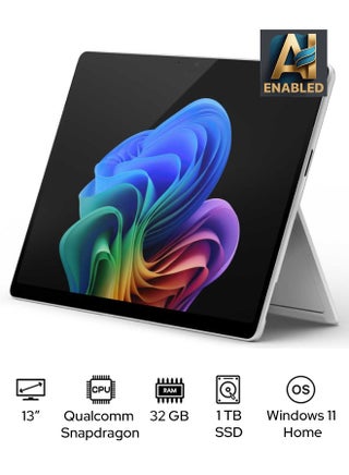 Surface Pro 11 Copilot+ PC Tower PC13-Inch Display, Qualcomm Snapdragon X Elite Processor/32GB RAM/1TB SSD/Qualcomm Adreno Graphics/Windows 11 Home English/Arabic PLATINUM - pnsku/N70103832V/45/_/1751604314/8b3a2f11-2163-42ce-b566-fd5f05b44c62