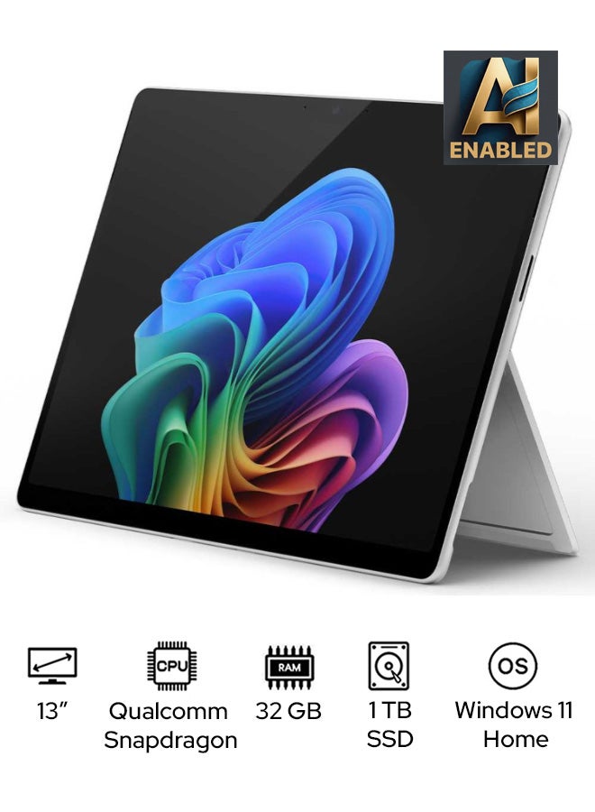Microsoft Surface Pro 11 Copilot+ PC Tower PC13-Inch Display, Qualcomm Snapdragon X Elite Processor/32GB RAM/1TB SSD/Qualcomm Adreno Graphics/Windows 11 Home English/Arabic PLATINUM  - Image 1
