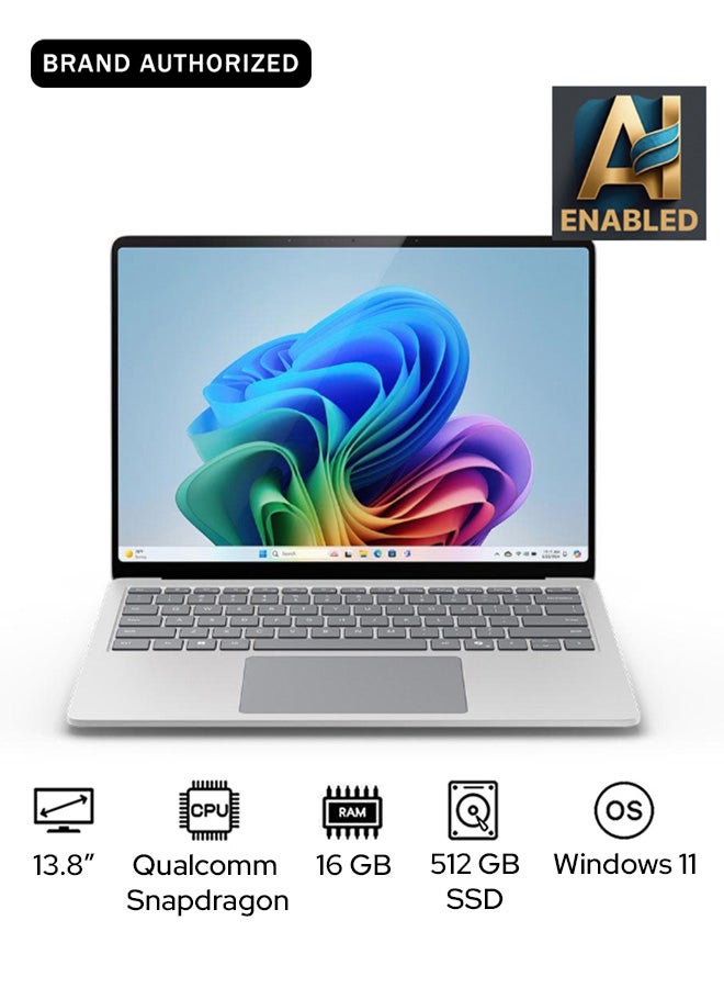 Microsoft Surface Laptop 7 Copilot+ PC Laptop With 13.8-Inch Full HD Display, Qualcomm Snapdragon X Plus Processor/16GB RAM/512GB SSD/Qualcomm Adreno Graphics/Windows 11 English/Arabic Platinum - Image 1