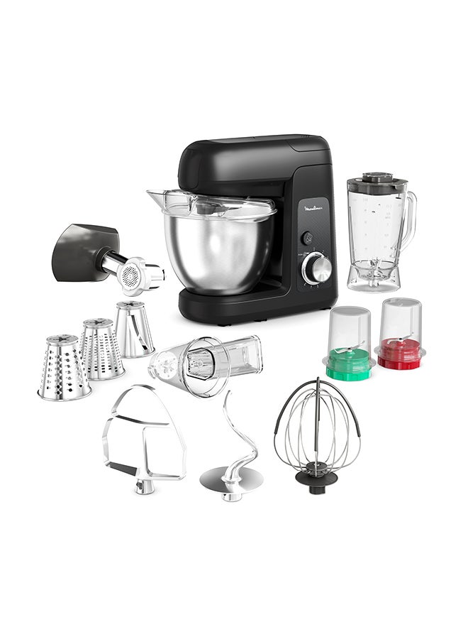 مولينكس MOULINEX Kitchen Machine | Bake Partner| Stand Mixer | 8 Speeds + Pulse Function | Durable Performance | BakeGood Accessory Kit | 4.6 L 1100 W QA525827 BLACK GLAMA  - Image 1