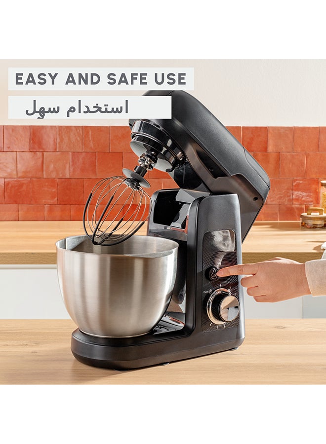 مولينكس MOULINEX Kitchen Machine | Bake Partner| Stand Mixer | 8 Speeds + Pulse Function | Durable Performance | BakeGood Accessory Kit | 4.6 L 1100 W QA525827 BLACK GLAMA  - Image 5