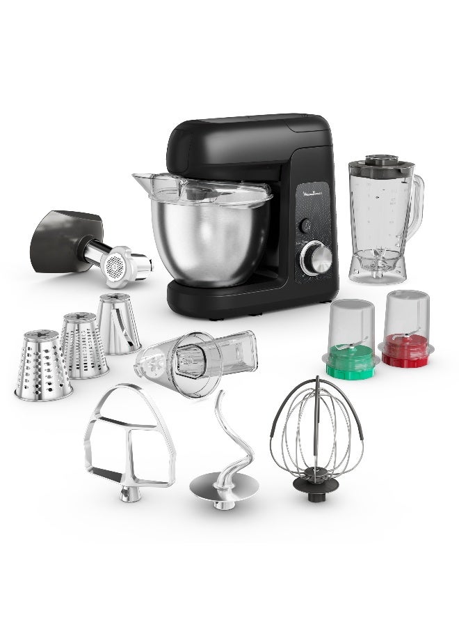 MOULINEX Kitchen Machine | Bake Partner| Stand Mixer | 8 Speeds + Pulse Function | Durable Performance | BakeGood Accessory Kit | 4.6 L 1100 W QA525827 BLACK GLAMA - Image 1