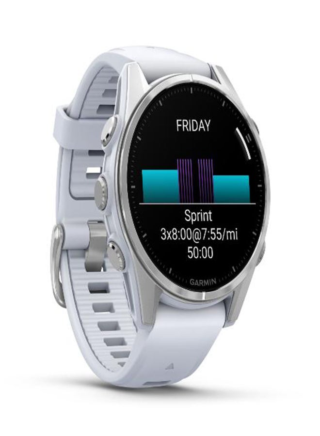 GARMIN - Fenix 8 - 43MM - Up To 29 Days Battery Life - 1.3"inch Amoled Display, Scratch Resistant, Sapphire Crystal, Heart Rate Monitor, All Day Stress Monitor, Offline Voice Command, Calling Features, Super Bright LED Flashlight, iOS and Android Compatible Silver - Image 1