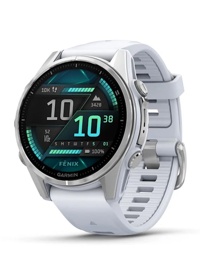 GARMIN - Fenix 8 - 43MM - Up To 29 Days Battery Life - 1.3"inch Amoled Display, Scratch Resistant, Sapphire Crystal, Heart Rate Monitor, All Day Stress Monitor, Offline Voice Command, Calling Features, Super Bright LED Flashlight, iOS and Android Compatible Silver - Image 1