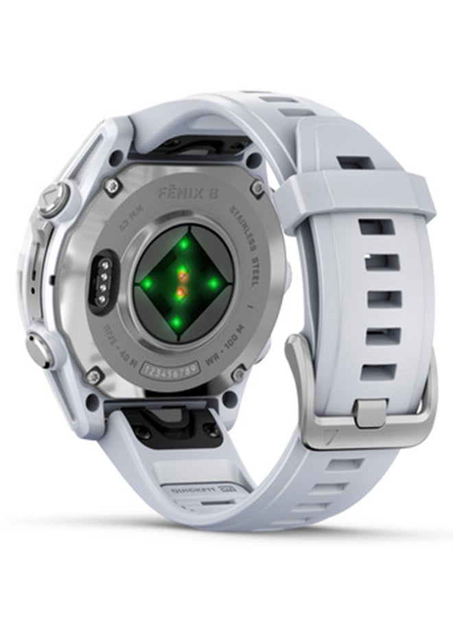 GARMIN - Fenix 8 - 43MM - Up To 29 Days Battery Life - 1.3"inch Amoled Display, Scratch Resistant, Sapphire Crystal, Heart Rate Monitor, All Day Stress Monitor, Offline Voice Command, Calling Features, Super Bright LED Flashlight, iOS and Android Compatible Silver - Image 1