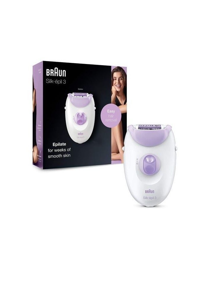 BRAUN Silk-épil 3, 2-in-1 Epilator for Long-Lasting Hair Removal, Remove Hair at the Root, with Massage Roller Head, Gifts for Women, SE 3170 White/Purple  - Image 1