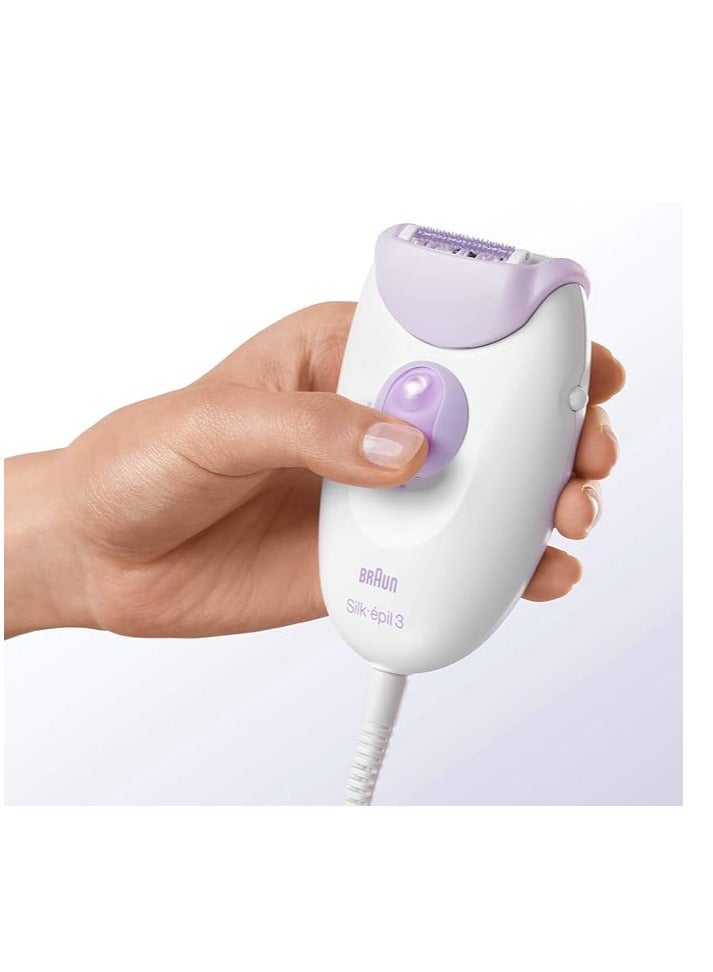 BRAUN Silk-épil 3, 2-in-1 Epilator for Long-Lasting Hair Removal, Remove Hair at the Root, with Massage Roller Head, Gifts for Women, SE 3170 White/Purple  - Image 3