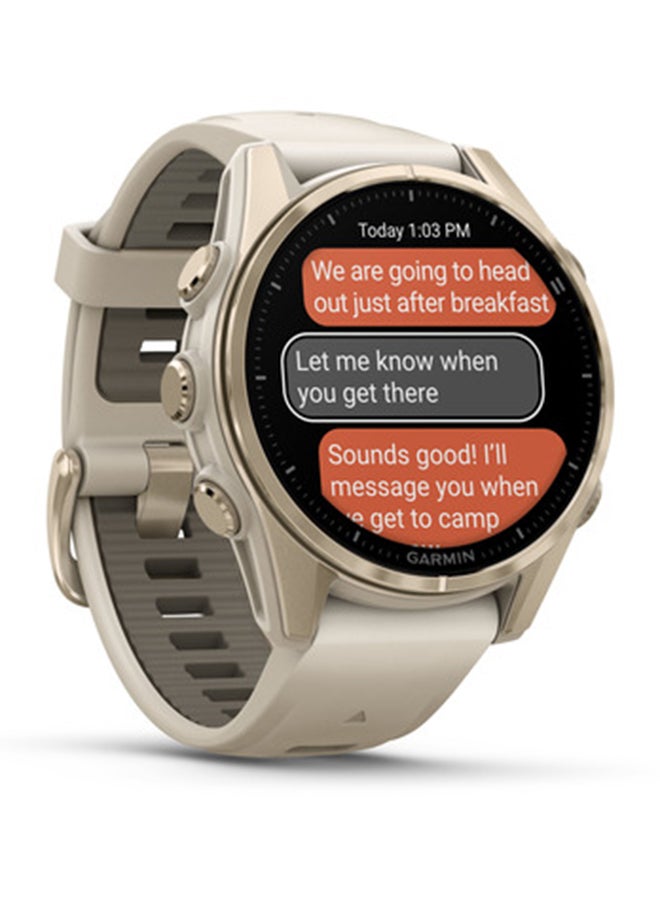GARMIN - Fenix 8  - 43MM - Up To 29 Days Battery Life - 1.3"inch Amoled Display, Scratch Resistant, Sapphire Crystal, Heart Rate Monitor, All Day Stress Monitor, Offline Voice Command, Calling Features, Super Bright LED Flashlight, iOS and Android Compatible Gold - Image 1
