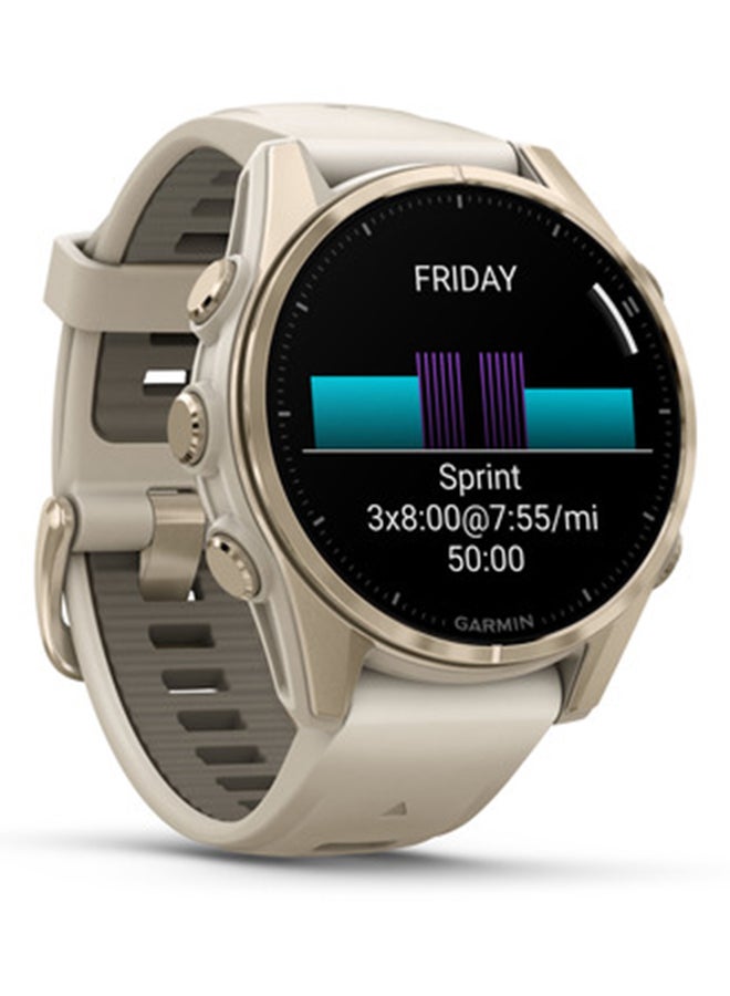 GARMIN - Fenix 8  - 43MM - Up To 29 Days Battery Life - 1.3"inch Amoled Display, Scratch Resistant, Sapphire Crystal, Heart Rate Monitor, All Day Stress Monitor, Offline Voice Command, Calling Features, Super Bright LED Flashlight, iOS and Android Compatible Gold - Image 1